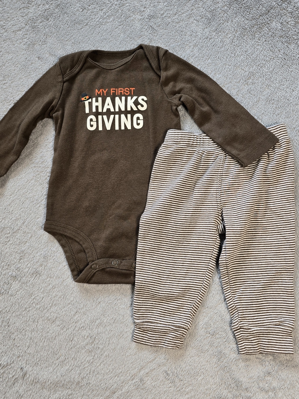 Carter's Brown 'My First Thanksgiving' One-Piece with Striped Pants